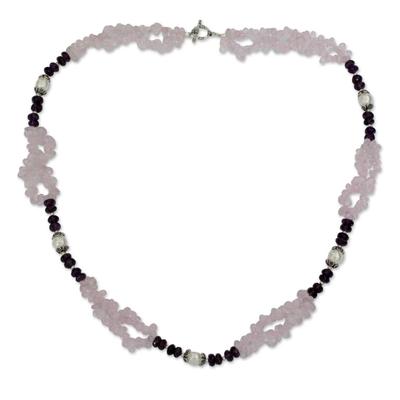 Rose quartz and amethyst beaded necklace, 'Beautiful Boldness'