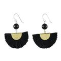 Festival in Black,'Quartz and Brass Bead Dangle Earrings with Cotton Fringe'