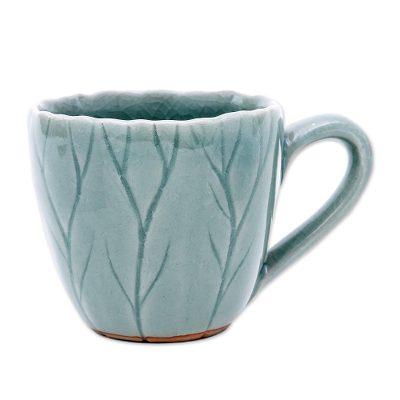 Lotus Garden,'Handmade Celadon Ceramic Mug from Thailand'