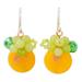 Orange Quartz and Glass Bead Dangle Earrings with Copper 'Moonlight Garden in Orange'