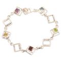 'Multi-gemstone Sterling Silver Link Bracelet from India'