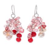 Pink Palace,'Thai Cultured Pearl and Quartz Dangle Earrings'