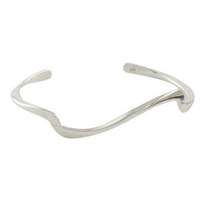 Wandering Wave,'Wave Motif Sterling Silver Cuff Bracelet from Thailand'