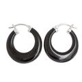 Volcanic Energy,'Black Jade and Sterling Silver Hoop Earrings from Guatemala'