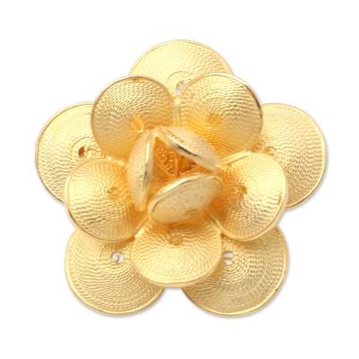 Plumeria Glimmer,'Handmade Gold-Plated Sterling Silver Flower Brooch'