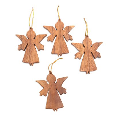 Angel Silhouette,'Hand Carved Angel Ornaments (Set of 3)'