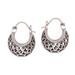 Curved Elegance,'Openwork Sterling Silver Hoop Earrings from Bali'