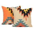 Geometric Heights,'Cotton Cushion Covers with Tufted Embroidery (Pair)'