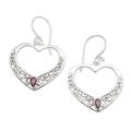 Heart of Vines,'Garnet and Sterling Silver Heart Dangle Earrings from Bali'