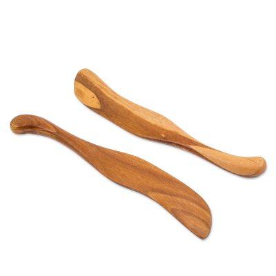 Peten Cooking,'Hand Carved Jobillo Wood Spatulas from Guatemala (Pair)'