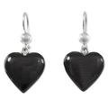 Mayan Heart in Black,'Black Heart Shaped Jade Silver Dangle Earrings Guatemala'