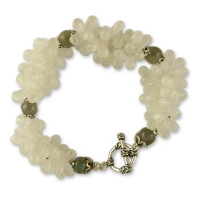 Rainbow moonstone and labradorite bracelet, 'Morning Dew'