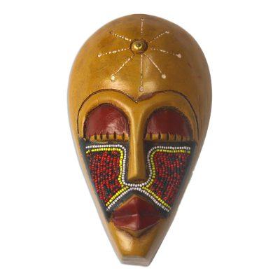 Eco Esbuna,'African Wood Mask Accented with Recycled Glass Beads'