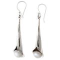 'Trumpet Flower' - Sterling Silver and Pearl Dangle Earrings