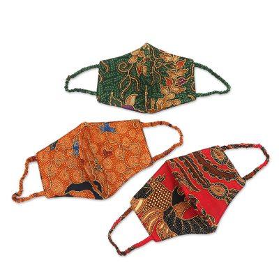 Batik Sparkle,'Artisan Crafted Beaded Batik Face Masks (Set of 3)'