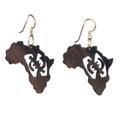 Adinkra Africa,'Handmade Ebony Wood Africa Map Dangle Earrings from Ghana'