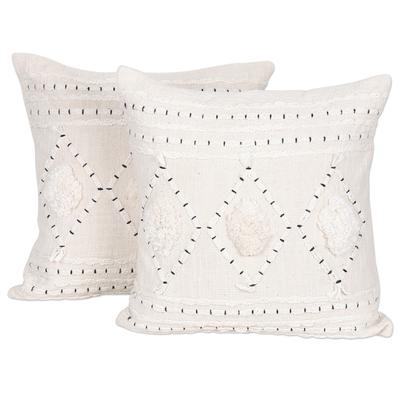 Ivory Diamonds,'Embroidered Cotton Cushion Covers ...