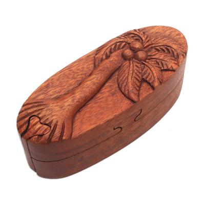 Wood puzzle box, 'Coconut Palm'
