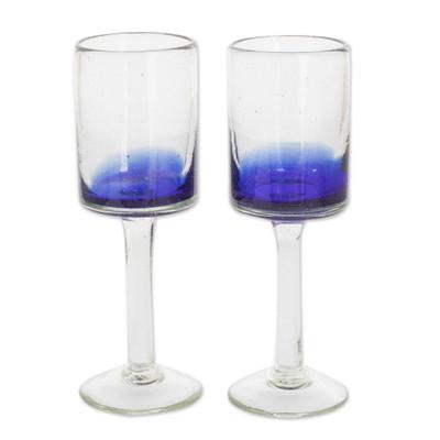 Oceanic Depths,'Blue-Accented Clear Handblown Wine...