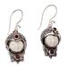 Celuk Prince,'Garnet and Cow Bone Sterling Silver Celuk Dangle Earrings'