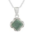 Light Green Floral Diamond,'Diamond Shaped Light Green Floral Jade and Silver Necklace'