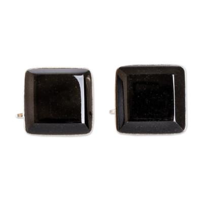 Black jade cufflinks, 'Maya Minimalist'