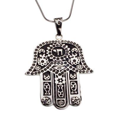 Hamsa Amulet,'Artisan Crafted Taxco Sterling Silver Hamsa Symbol Necklace'