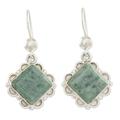 Light Green Floral Diamond,'Silver Diamond Shaped Floral Jade Earrings in Light Green'