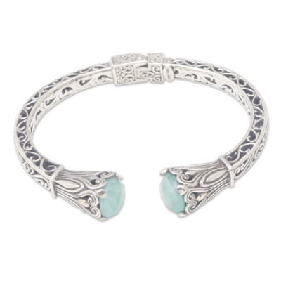 Nature's Triumph,'18k Gold-Accented Cuff Bracelet with Amazonite Gems'