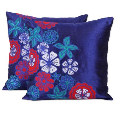 Sapphire Garden,'Set of 3 Embroidered Applique Blu...