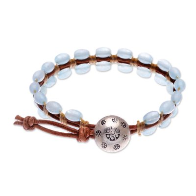 Pa Sak Waters,'Cool, Blue Quartz and Leather Wristband Bracelet'