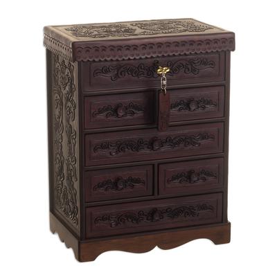 Colonial Flowers,'Hand Crafted Leather Jewelry Chest'