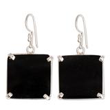 Black Abstractions,'Square Cut Black Jade and Silver Earrings from Guatemala'