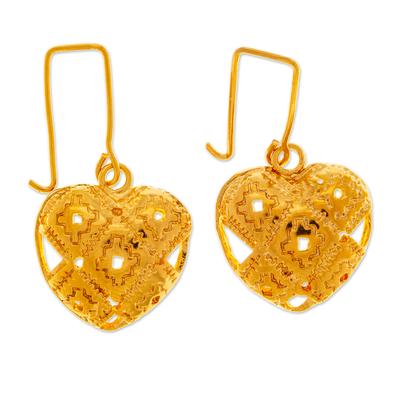 Chakana Hearts,'Gold Plated Heart Drop Earrings from Oaxaca'