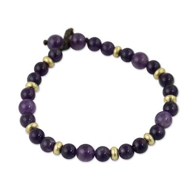 Beautiful Thai in Purple,'Amethyst and Brass Beaded Bracelet from Thailand'