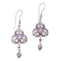 Three Petals,'Fair Trade Silver Flower Earrings with Genuine Amethyst'