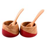 Wood salsa bowls, 'Spicy Red' (pair)