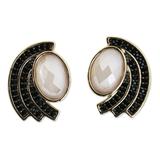 Dark Curves,'Gold Accented Oval Quartz Drop Earrings from Brazil'