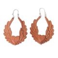 Angel Heart,'Artisan Crafted Balinese Wood and Silver Hoop Earrings'