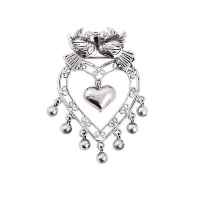 Love Shared,'Romantic Sterling Silver Hearts and Love Doves Pendant'