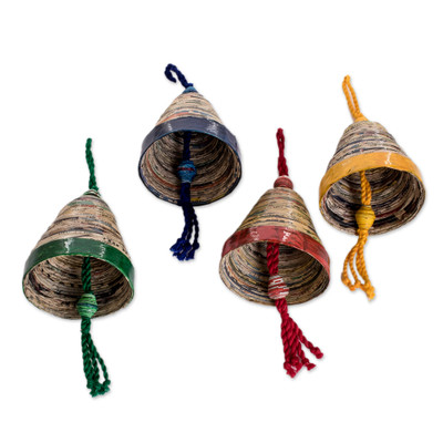 'Bells of Hope and Joy' (set of 4) - Recycled Paper Christmas Ornaments