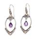 Mystic Purple,'925 Silver Dangle Earrings with Amethysts and Gold Accents'