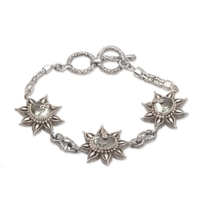 925 Sterling Silver Floral Green Prasiolite Link Bracelet 'Prasiolite Garden'
