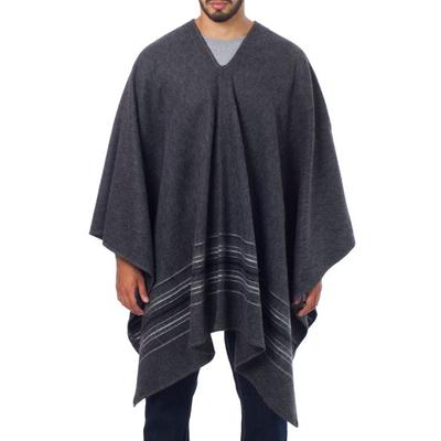 Men's alpaca blend poncho, 'Gray Nazca'