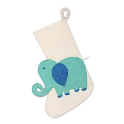 Holiday Elephant in Aqua,'Ivory Wool Felt Elephant...