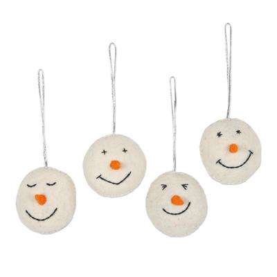 Smiling Snowmen,'Set of 4 Smiling Snowmen Wool Felt Ornaments'