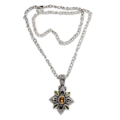 Peridot and citrine pendant necklace, 'Jasmine Shield'