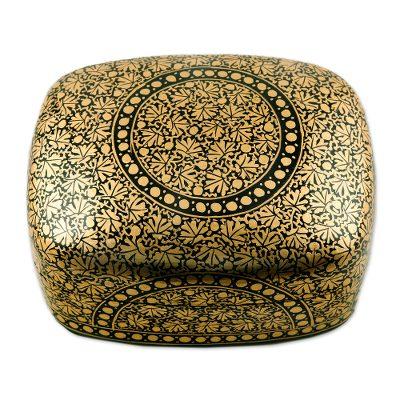 Kashmir Ebony,'Black and Gold Papier Mache Decorative Box'