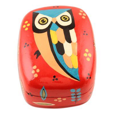 Owl Story in Red,'Hand Crafted Owl-Themed Decorative Box'