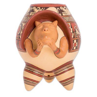 'Pre-Hispanic Style Armadillo Man Decorative Ceramic Vessel'